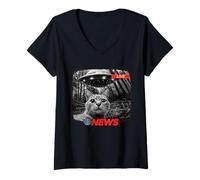 Femme T-shirt drôle UFO Cat News Enlèvement Alien Dernières nouvelles T-Shirt avec Col en V