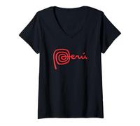 Femme T-shirt du Pérou Marca Pérou avec logo du Pérou T-Shirt avec Col en V