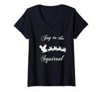 Femme T-Shirt Écureuil de Noël - Joy at The Squirrel T-Shirt avec Col en V