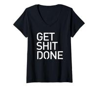 Femme T-Shirt « Get Shit Done » - T-Shirt de Motivation pour Start-up T-Shirt avec Col en V