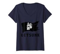 Femme T-Shirt Get Sunk Pirates Sea Thieves T-Shirt avec Col en V