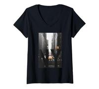 Femme T-Shirt Graphique New York City, Walking in New York City Streets T-Shirt avec Col en V