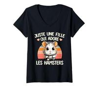 Femme T-Shirt Hamster Fille Qui Adore Les Hamsters Humour Kawaii T-Shirt avec Col en V