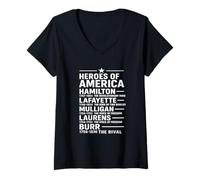 Femme T-Shirt Heroes of America Hamilton Revolution Legends Colorblast T-Shirt avec Col en V