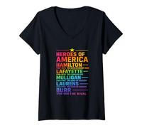 Femme T-Shirt Heroes of America Hamilton Revolution Legends Colorblast T-Shirt avec Col en V