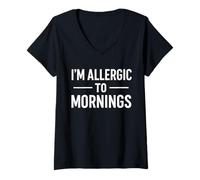 Femme T-Shirt Humoristique avec Citation « I'm Allergic to Mornings » T-Shirt avec Col en V