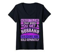 Femme T-shirt humoristique avec citation « Nobody Told Me » avec oreilles de mari T-Shirt avec Col en V