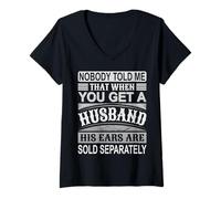 Femme T-shirt humoristique avec citation « Nobody Told Me » avec oreilles de mari T-Shirt avec Col en V