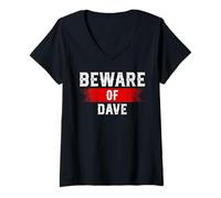 Femme T-Shirt Humoristique avec Inscription « Beware of Dave » T-Shirt avec Col en V