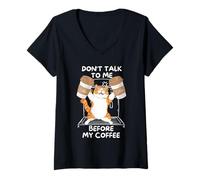 Femme T-Shirt Humoristique avec Inscription « Don't Talk to Me Before My Coffee » T-Shirt avec Col en V