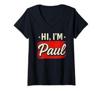 Femme T-Shirt Humoristique avec Inscription « Hi I'm Paul » T-Shirt avec Col en V