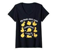 Femme T-Shirt Humoristique avec Inscription « My Ducks Don't Even Know What a Row is » T-Shirt avec Col en V