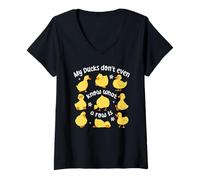 Femme T-Shirt Humoristique avec Inscription « My Ducks Don't Even Know What a Row is » T-Shirt avec Col en V
