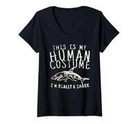 Femme T-Shirt Humoristique avec Inscription « This is My Human Costume I'm Really a Shark » T-Shirt avec Col en V