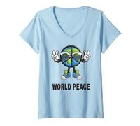 Femme T-Shirt Humoristique avec Inscription « World Peace on Earth » T-Shirt avec Col en V