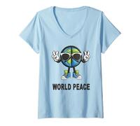 Femme T-Shirt Humoristique avec Inscription « World Peace on Earth » T-Shirt avec Col en V