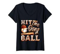 Femme T-shirt humoristique de baseball - Hit The Dang Ball - Cadeaux de sport T-Shirt avec Col en V