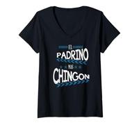 Femme T-Shirt Humoristique « El Padrino Mas Chingon » T-Shirt avec Col en V