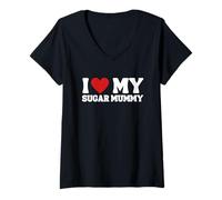 Femme T-Shirt Humoristique « I Love My Sugar Mummy » T-Shirt avec Col en V