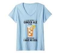 Femme T-Shirt Humoristique pour Amoureux de la bière au Gingembre « A Day Without Ginger Ale Soda » T-Shirt avec Col en V