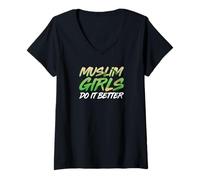 Femme T-shirt humoristique pour filles musulmanes « Do it Better » - Cadeau amusant pour homme et femme T-Shirt avec Col en V