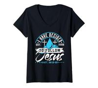 Femme T-Shirt « I Have Decided to Follow Jesus » 2025 Baptême T-Shirt avec Col en V