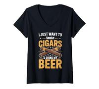 Femme T-Shirt « I Just Want to Smoke Cigars and Drink My Beer » T-Shirt avec Col en V
