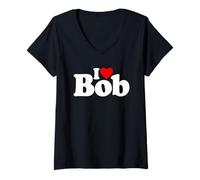 Femme T-Shirt « I Love Bob I Heart Robert » T-Shirt avec Col en V