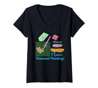 Femme T-Shirt I Love Diamond Painting T-Shirt avec Col en V