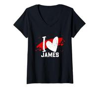 Femme T-Shirt I Love James I Heart James T-Shirt avec Col en V
