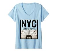 Femme T-shirt « I Love NYC » - New York City Brooklyn Bridge T-Shirt avec Col en V