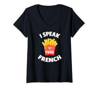 Femme T-Shirt I Speak French Fries - French Fries T-Shirt avec Col en V