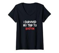 Femme T-Shirt « I Survived My Trip to Boston » Simple City T-Shirt avec Col en V