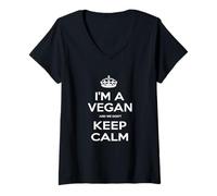 Femme T-shirt « I'm a Vegan and We Don't Keep Calm » T-Shirt avec Col en V