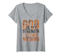 Femme T-Shirt inspirant « God is My Strength I Fear Nothing » T-Shirt avec Col en V