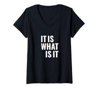 Femme T-Shirt « It is What It is » T-Shirt avec Col en V