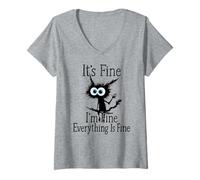 Femme T-Shirt « It's Fine I'm Fine Everything is Fine » pour Homme T-Shirt avec Col en V