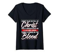 Femme T-Shirt Jésus « There is Power in The Blood » T-Shirt avec Col en V