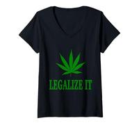 Femme T-Shirt Legalize It Weed Pot Leaf T-Shirt avec Col en V