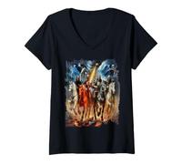 Femme T-Shirt Les Quatre Cavaliers de l'Apocalypse, la Fin des Temps, Art Fantastique T-Shirt avec Col en V