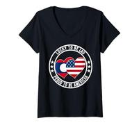 Femme T-shirt Lucky To Be Lao Proud to Be American avec drapeau amusant du Laos et des États-Unis T-Shirt avec Col en V
