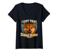 Femme T-Shirt mème I Got That Dawg in Me Shiba Inu T-Shirt avec Col en V