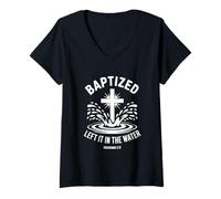 Femme T-shirt mignon « Left It In The Water » pour baptême chrétien T-Shirt avec Col en V