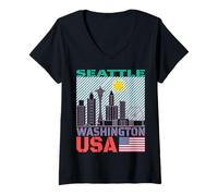 Femme T-Shirt Motif Paysage Urbain de l'État de Washington T-Shirt avec Col en V