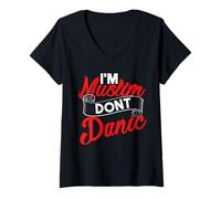Femme T-Shirt Musulman avec Inscription Humoristique « I'm Muslim Don't Panic » T-Shirt avec Col en V