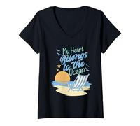 Femme T-Shirt « My Heart Belongs to The Ocean Cruise Vacation » T-Shirt avec Col en V