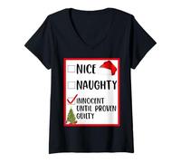 Femme T-shirt Nice Naughty Innocent Until Proven Guilty Christmas List T-Shirt avec Col en V