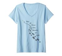 Femme T-Shirt « Not All Those Who Wander are Lost Hiking Footprints » T-Shirt avec Col en V