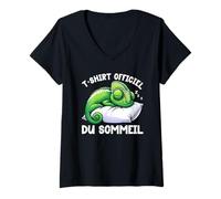 Femme T-Shirt Officiel du Sommeil Caméléon Pyjama Nuit Humor T-Shirt avec Col en V