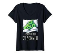 Femme T-Shirt Officiel du Sommeil Caméléon Pyjama Nuit Paresseux T-Shirt avec Col en V